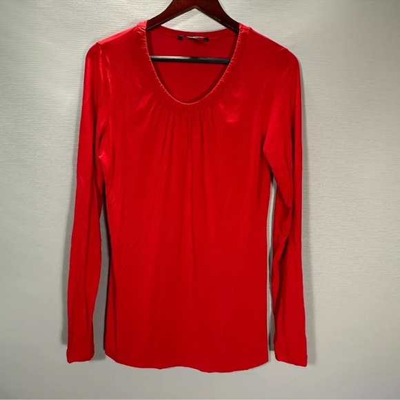 Banana Republic Top Womens Large Stretch Long Sleeve Red Knit Tee Pleated Neck - Picture 1 of 6